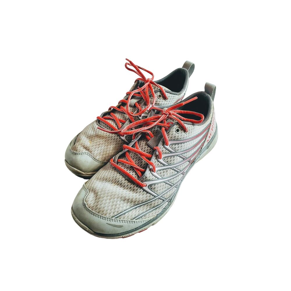 Merrell Bare Access Arc Grey and Red Athletic Shoes Women Size 9